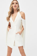 Load image into Gallery viewer, FITTED CAPE BLAZER DRESS - WHITE