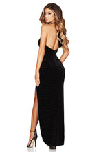 Load image into Gallery viewer, VIXEN VELVET GOWN - BLACK WITH GOLD DOTS