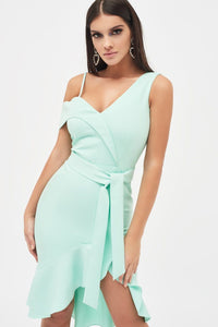 MINT RUFFLE WRAP DRESS