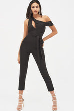 Load image into Gallery viewer, CUT OUT ONE SHOULDER LAPEL TAILORED JUMPSUIT - BLACK