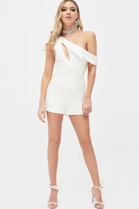 CUT OUT ONE SHOULDER PLAYSUIT - WHITE