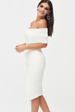 Load image into Gallery viewer, OFF THE SHOULDER MIDI DRESS - WHITE