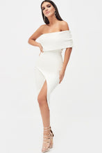 Load image into Gallery viewer, OFF THE SHOULDER MIDI DRESS - WHITE