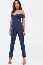 Load image into Gallery viewer, BUCKLE TRIM WRAP JUMPSUIT IN NAVY