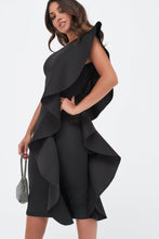 Load image into Gallery viewer, FRILL MIDI DRESS - BLACK