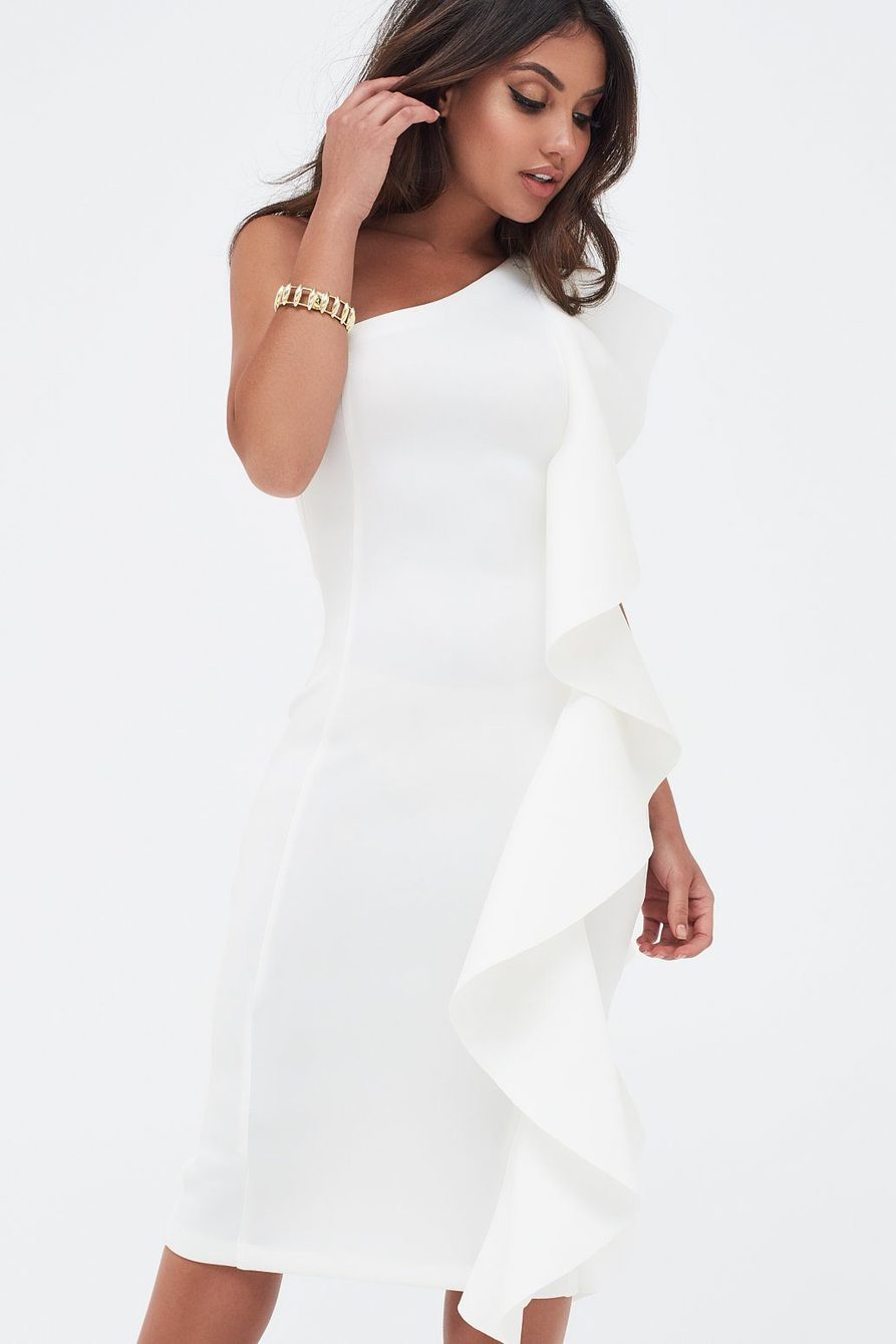 SEQUIN RUCHED SIDE MIDI - WHITE – GRID