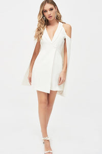 FITTED CAPE BLAZER DRESS - WHITE