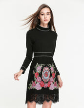 Load image into Gallery viewer, BLACK HIGH NECK EMBROIDERED DRESS
