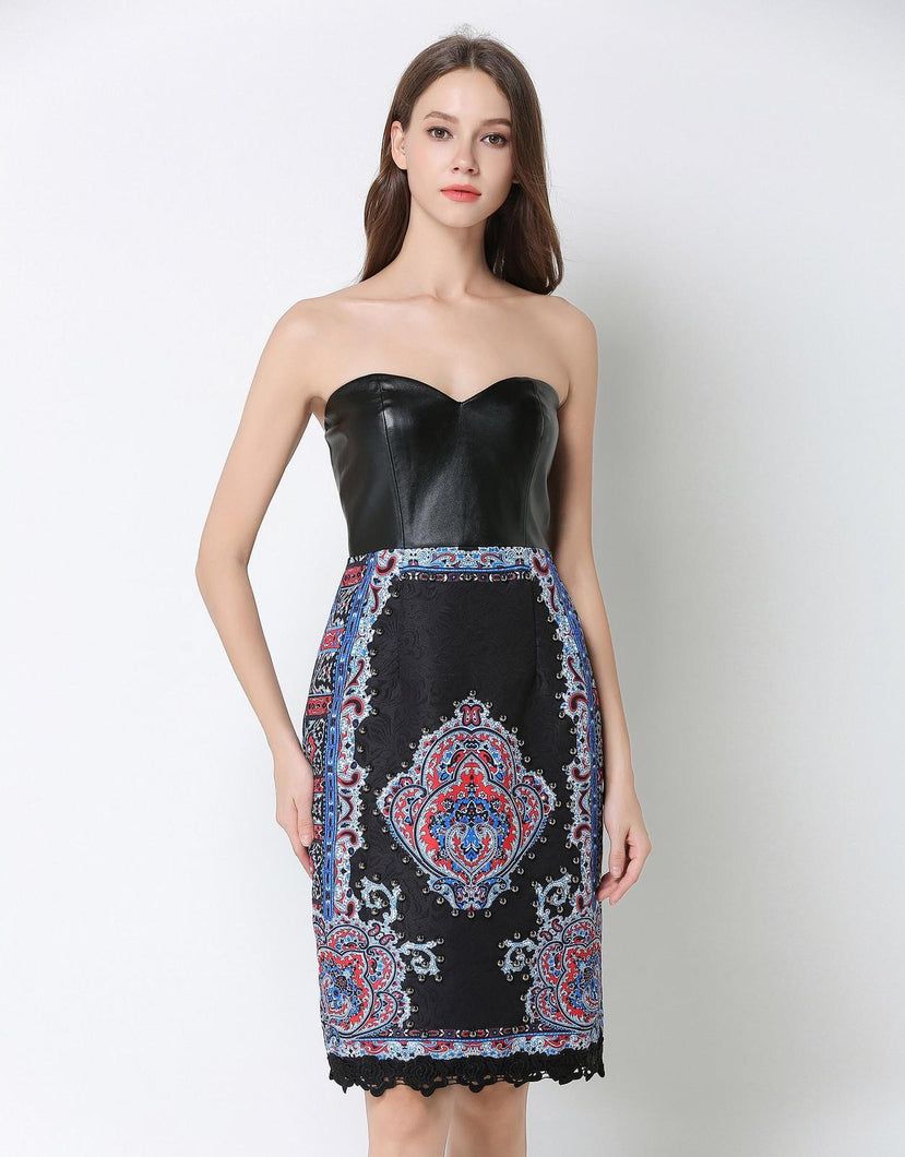 BLACK VINTAGE MIDI WITH LEATHER TOP